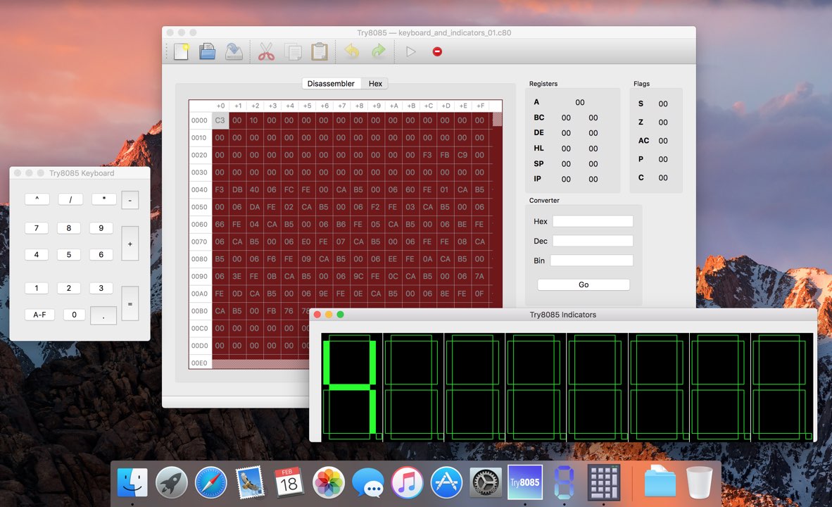 A screenshot of Try8085 running on macOS